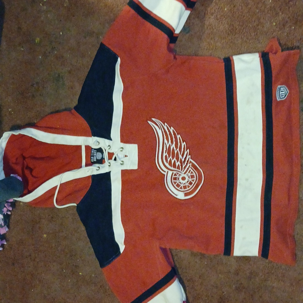 Red and White And Black Hockey Team Hoodie